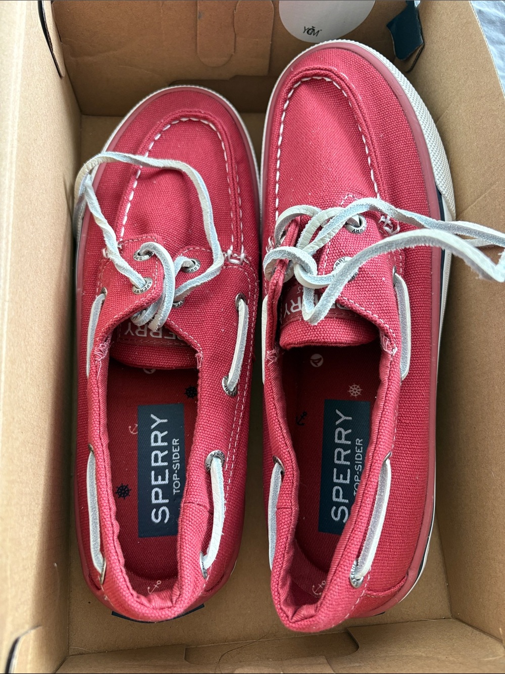 Sperry Kids Coral-Red Canvas Moccasins